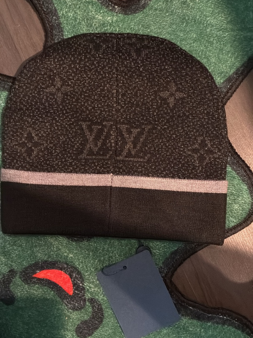 Black Monogram Knit Beanie - Picture 2 of 3